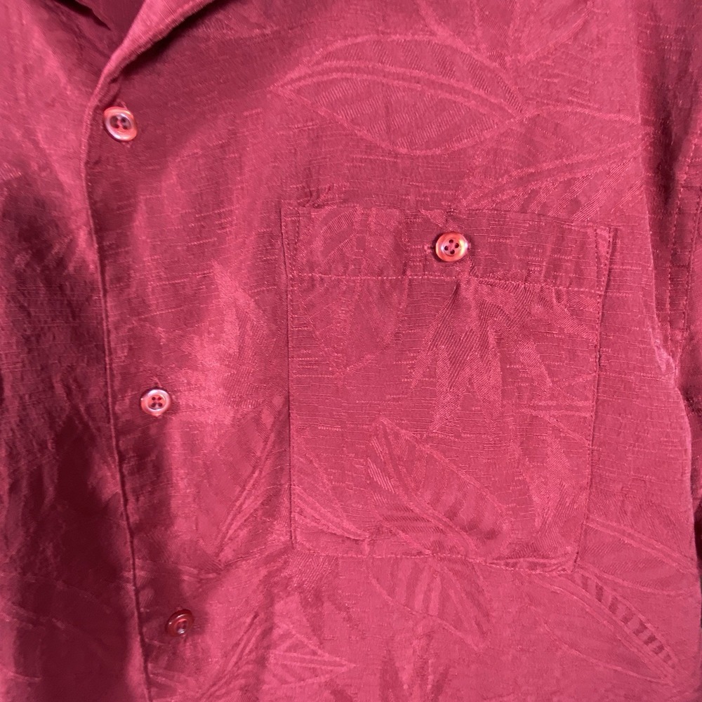 CABANA Mens XL Shirt Red Sueded Hawaiian Tropical Embossed Short Slv Button - Picture 4 of 8